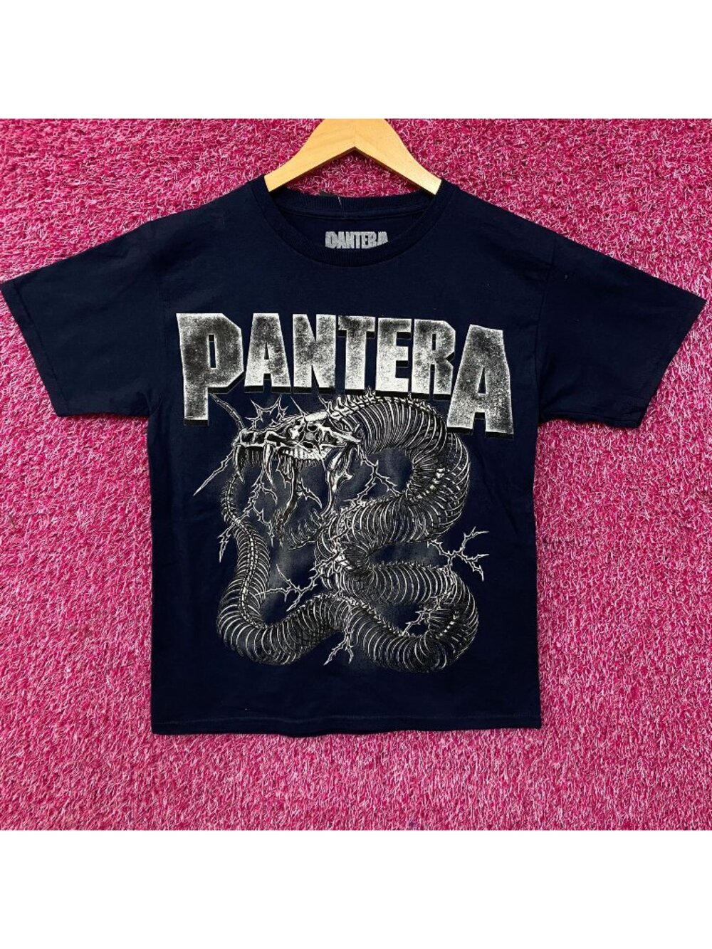 Pantera Dark Navy Blue Electrified Snake Skeleton T-Shirt XS